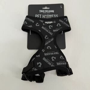NWT True Religion Dog Harness L Black Print Pet Puppy Vest Adjustable CDFP12959